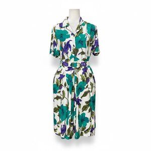 Vintage Carol Anderson Peties Belted Shirt Dress Floral Print Size 6 Made in USA